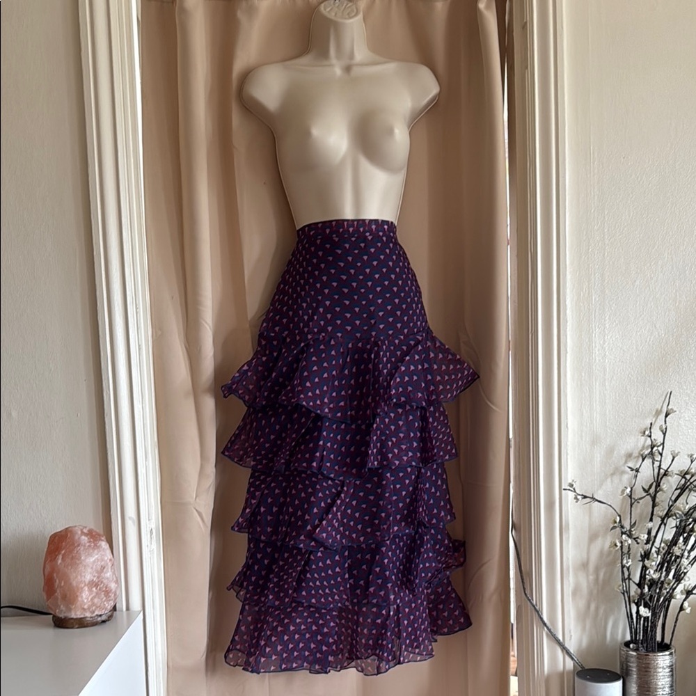 Cynthia Rowley Purple Tiered Midi Skirt Cocktail